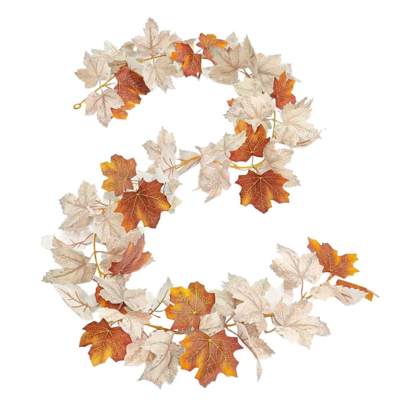 Maple Leaves Garland 5.74ft Artificial Fall Leaf Vine - European Style White Maple Leaf Garland for Outdoor & Indoor Halloween Thanksgiving Fireplace Mantel Decor