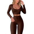 thumbnail image 4 of SURJDE Workout Sets for Women 2 Piece Seamless Long Sleeve Crop Tops Ribbed High Waist Leggings, 4 of 4