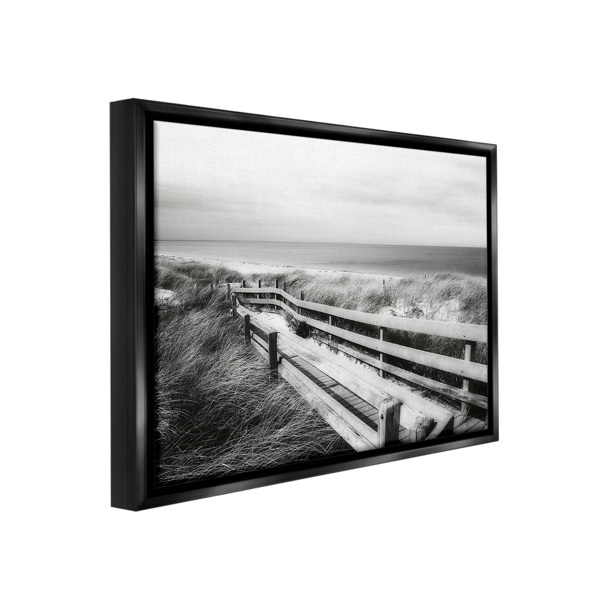 Stupell Industries Coastal Boardwalk Landscape Landscape Photography Black Floater Framed Canvas Art Print Wall Art, 21 x 17