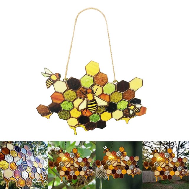 Acrílico honeybee Honeycomb pared decoración primavera jardín Patio Casa de cocina casa colgante ornamento arte escultura de de Soledad Estatua para colgar en la pared