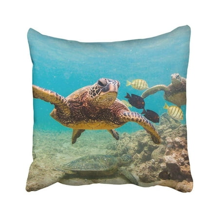 WOPOP Endangered Hawaiian Green Sea Turtle Cruises In The Warm Waters Of Pacific Ocean Hawaii Pillowcase Pillow Cover 18x18
