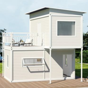 Modern Two-Story Tiny House with Flat-Pack Design for Small Spaces - Prefabricated Dwelling with Aesthetic Appeal, Easy Installation Package