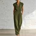 thumbnail image 4 of Womens V Neck Casual Dressy Jumpsuits Smocked Zip Up Sleeveless Wide Leg Jumpsuit Summer Teacher Work Outfit Army Green XXXL(XXXL), 4 of 7
