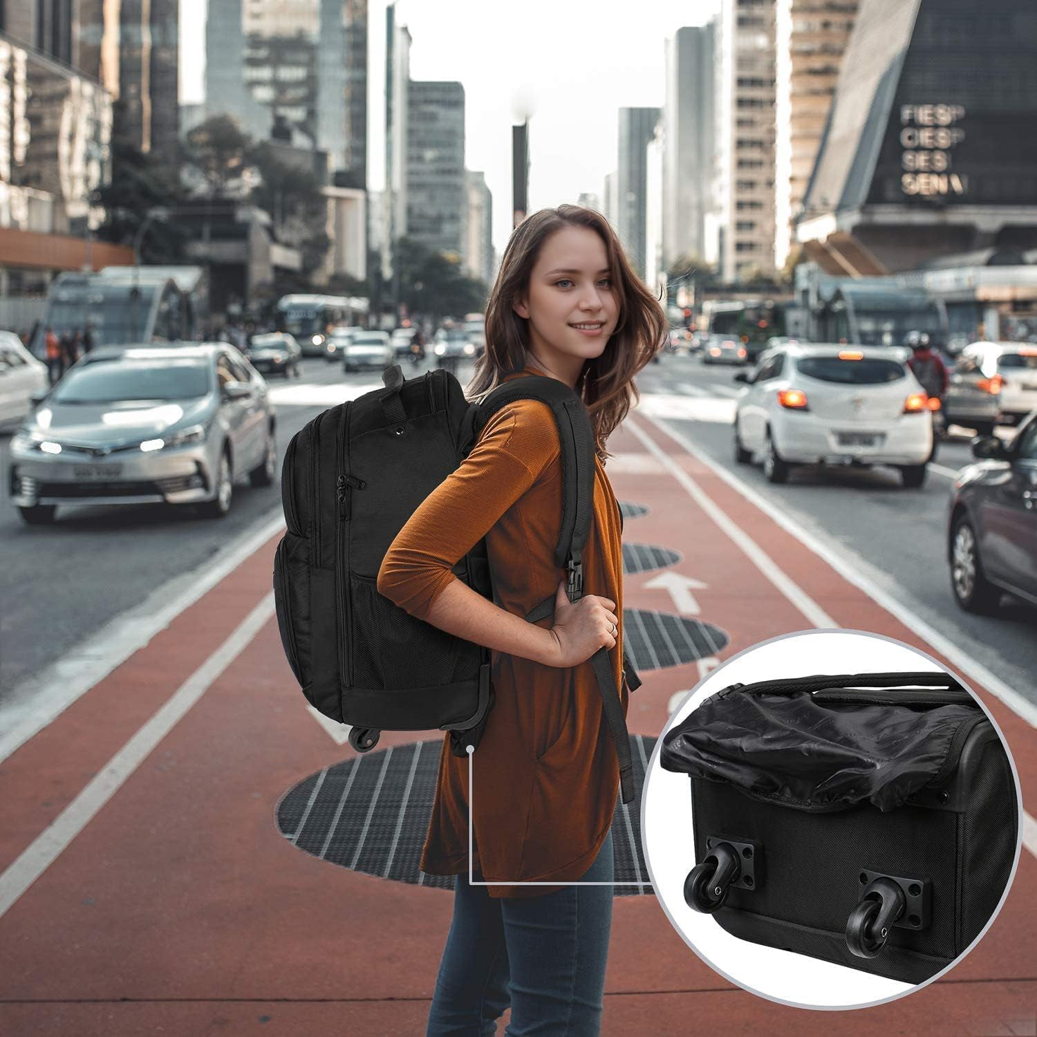 4-Wheel Rolling Backpack 17" - Waterproof Wheeled Travel Bag for Men Women, Airline Approved Carry-On
