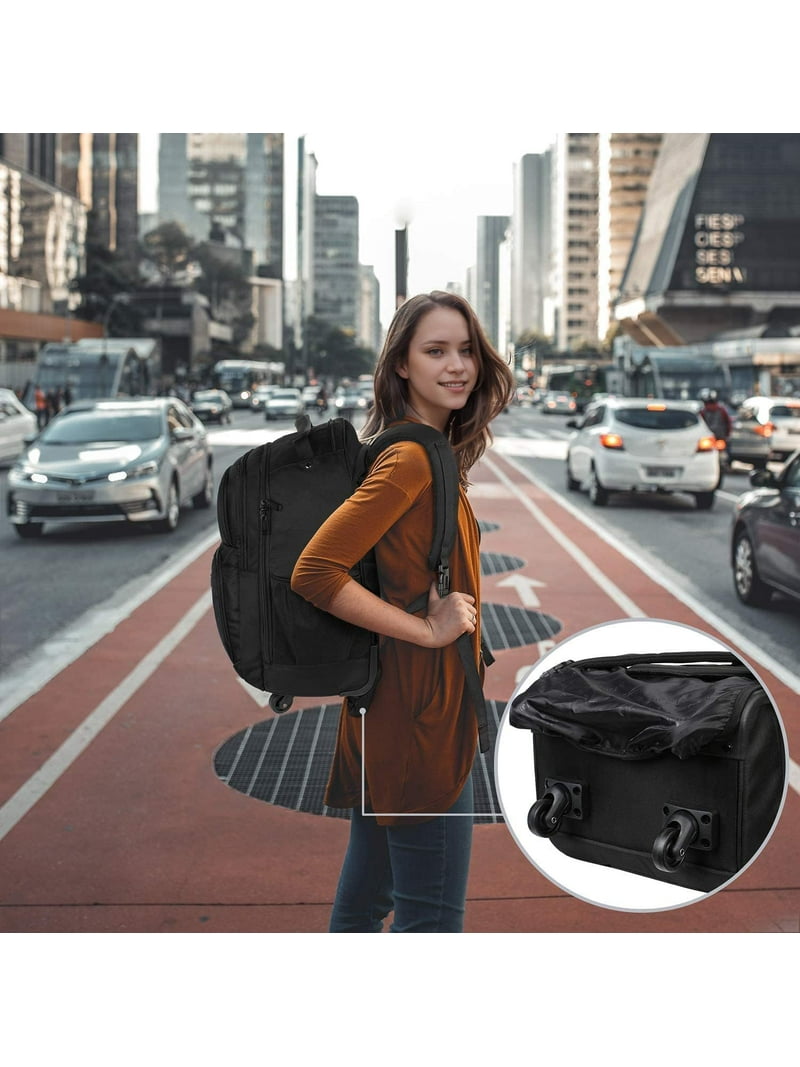 4-Wheel Rolling Backpack 17" - Waterproof Wheeled Travel Bag for Men Women,  Airline Approved Carry-On