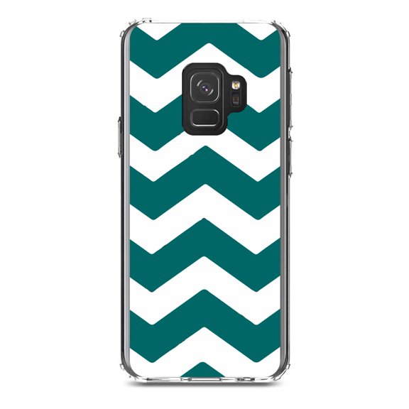 DistinctInk Clear Shockproof Hybrid Case for Samsung Galaxy S9 (5.8" Screen) - TPU Bumper, Acrylic Back, Tempered Glass Screen Protector - Teal White Stripes - Stripes Pattern