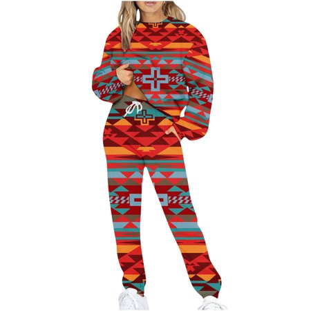 

XIAOFFENN 2023 Two Piece Outfits Winter Fall Lounge Sets For Women Sweatpant Joggers Set Casual Print Tracksuit Sweatsuits Coffee 2 L