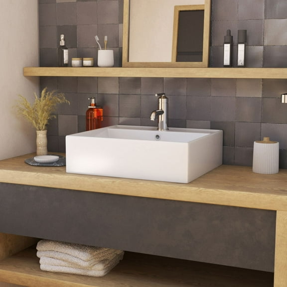 21 Inch Square White Vessel Bathroom Sink