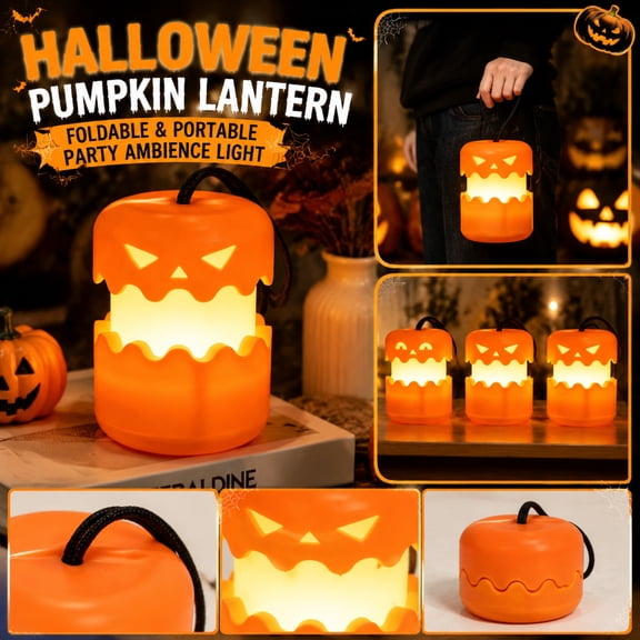 Halloween Pumpkin LED Lights, Foldable & Portable Party Jack-O'-Lantern Light Up Toys, Funny Halloween Gifts Decorations Night Lights