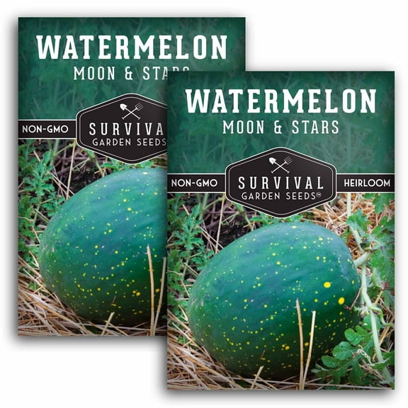 2 Packs Moon and Stars Watermelon Seeds - Non-GMO Heirloom Full Sun Annual Vegetable