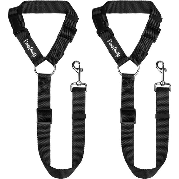PawsPawty 2 Pack Headrest Dog Car Safety Seat Belt Adjustable Nylon Fabric Car Leash Vehicle Seatbelts Harness for Dogs 2-in-1 Leash and Restraint