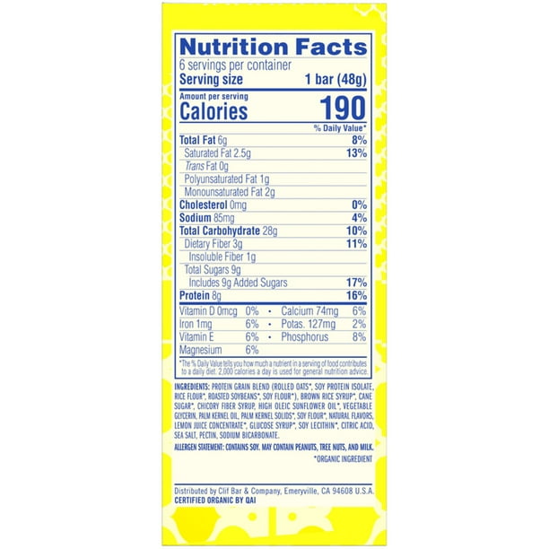 Luna Bar - Lemon Zest Flavor - Gluten-Free - Whole Nutrition Snack