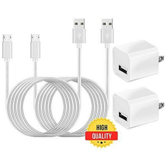 Charger, Certified 5W/1A Universal Portable Travel USB Wall Adapter w/ 2-Pack Nylon Braided Micro 3FT/1M USB High-Speed Cable for Samsung, LG, Motorola, Nexus, HTC, Google, Sony, Nokia,and More