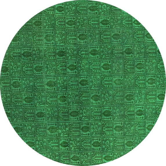 Ahgly Company Indoor Round Oriental Green Industrial Area Rugs, 4' Round