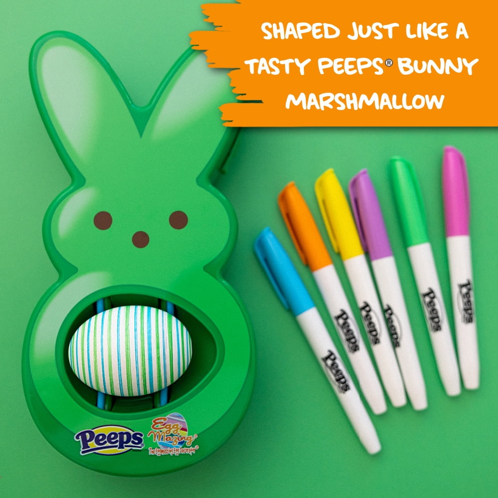 The Eggmazing Egg Decorator - Peeps Bunny - Arts and Craft Set Includes 6 Colorful Quick Drying, Non-Toxic Markers - Green
