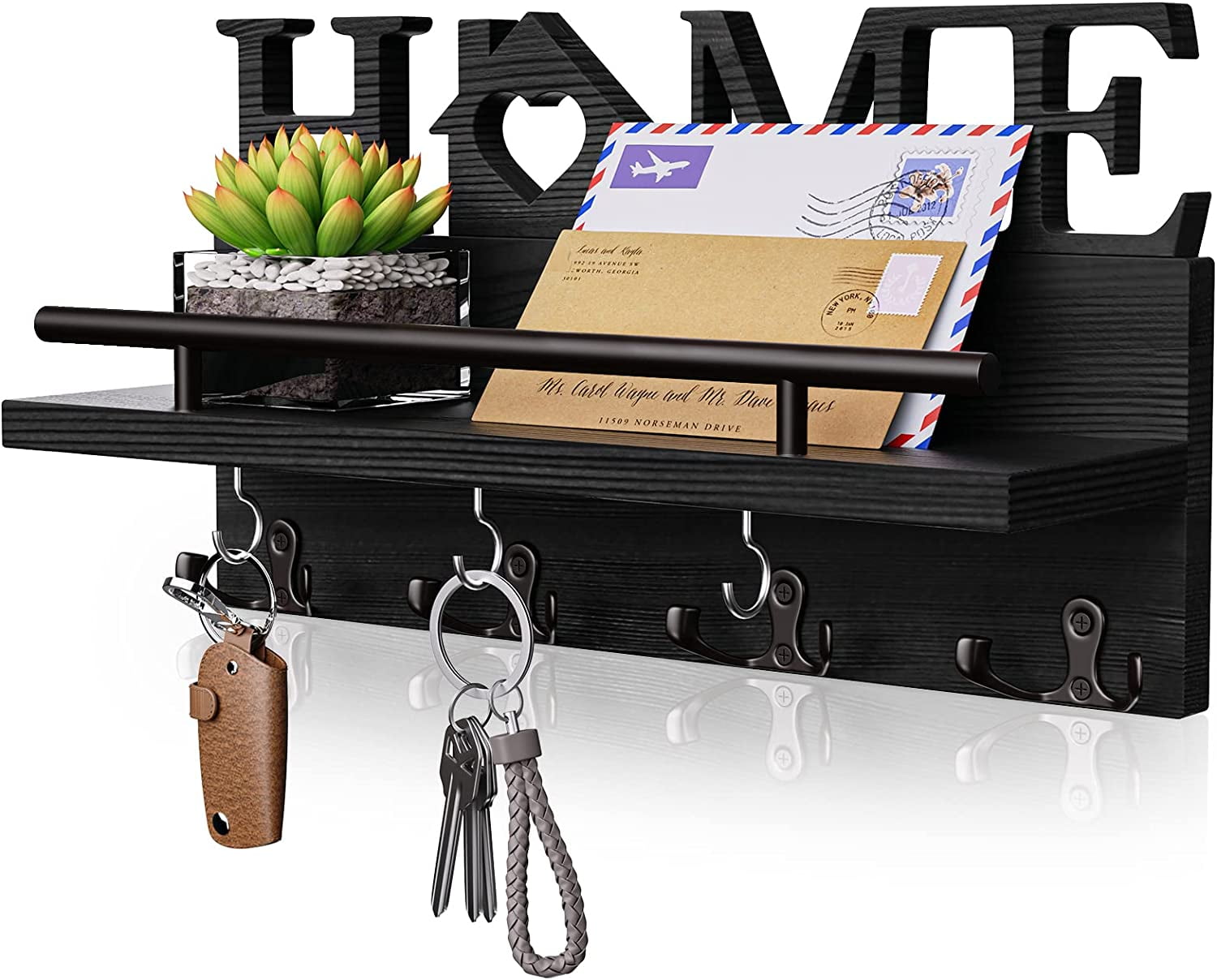 SWTYMIKI Key Hooks for Wall with Home Decoration, Wood Mail Organizer