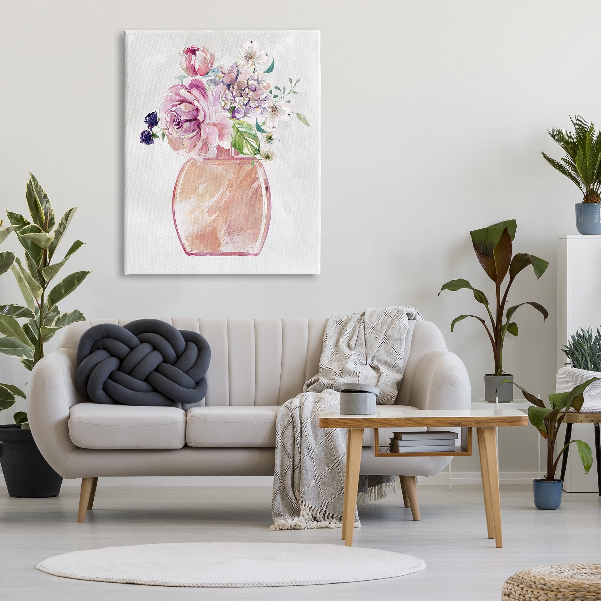 Stupell Industries Chic Cottage Florals in Pink Glam Fragrance Bottle Botanical & Floral Painting Gallery Wrapped Canvas Print Wall Art, 36 x 48