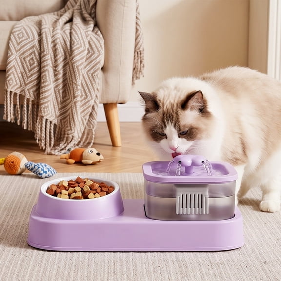 Cat Water Fountain and Food Bowl, Ultra Quiet Automatic Pet Water Dispenser with Smart Pump for Cats and Small Dogs
