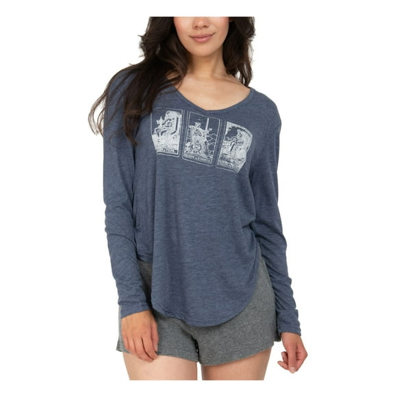 RETROSPECTIVE CO. Sets Gray Graphic Long Sleeve V Neck T-Shirt Sleepwear  Size M