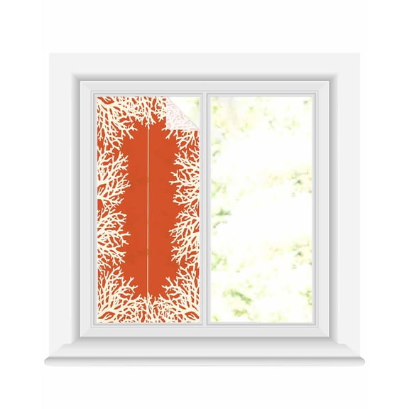 Window Privacy Film Coastal Coral Stained Glass Window Film Decorative Sun Block Window Cover Orange White Ocean Marine Nautical Beach Window Clings Static Adhesive Sticker for Bathroom 17.7"x39.3"
