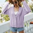 thumbnail image 7 of jtjvou V-neck Button Contrasting Knitted Cardigan Jacket Long Sleeved Lightweight Casual Outerwear Comfortable Stylish Knitted Jacket for Daily Wear Purple M, 7 of 7