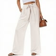 thumbnail image 2 of vigerkar Womens Wide Leg Palazzo Pants Belted High Waisted Business Casual Flowy Long Trousers with Pockets Beige, L, 2 of 9