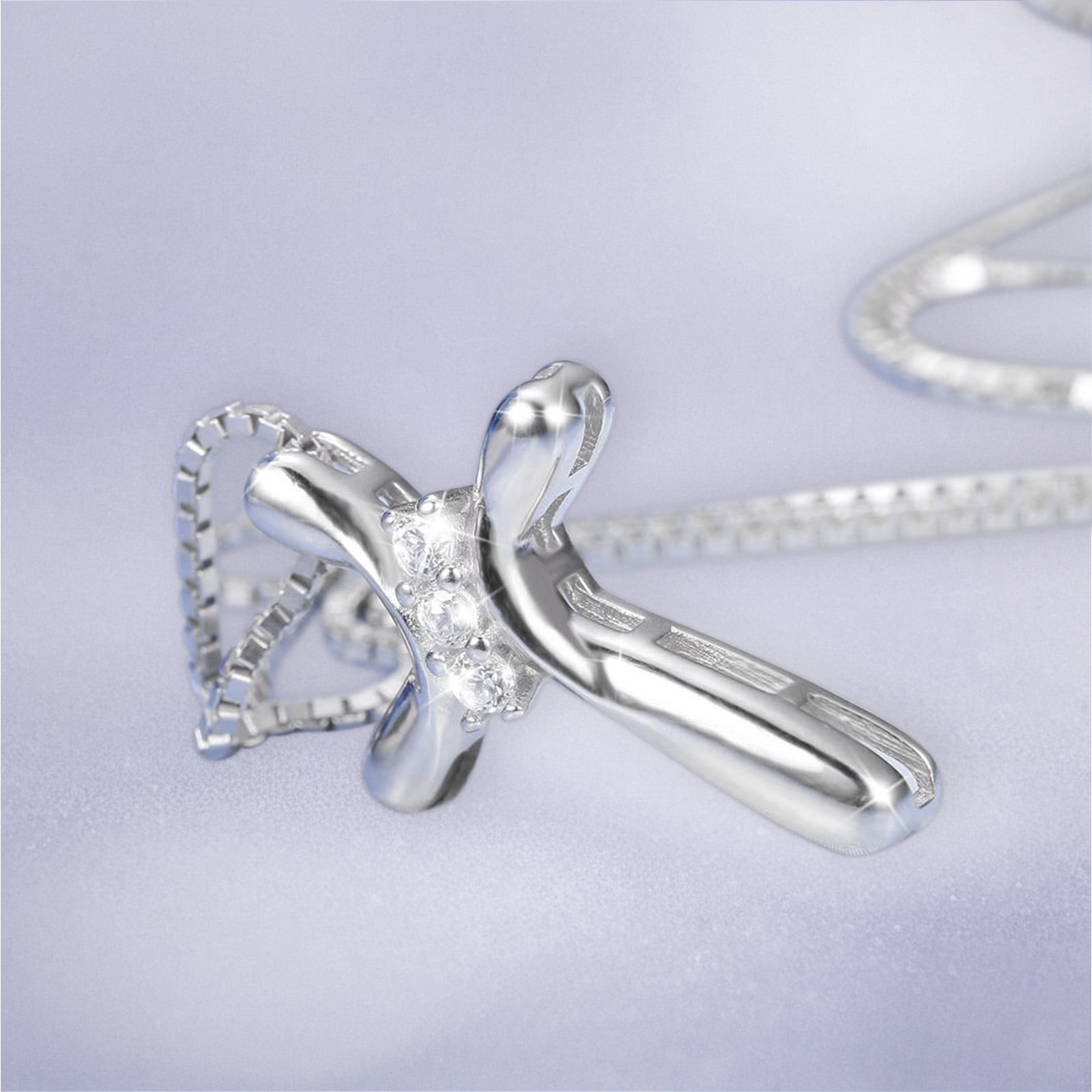 Inadays 925 Cross Necklace for Women 17.7 inch Chain, Cubic Zirconia Faith Silver Cross Pendant Necklaces,Birthdays Mother's Day Christmas Gift Valentine's Day