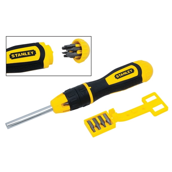 Stanley Multi-Bit Ratcheting Screwdriver - 10 Bits - 3", Yellow
