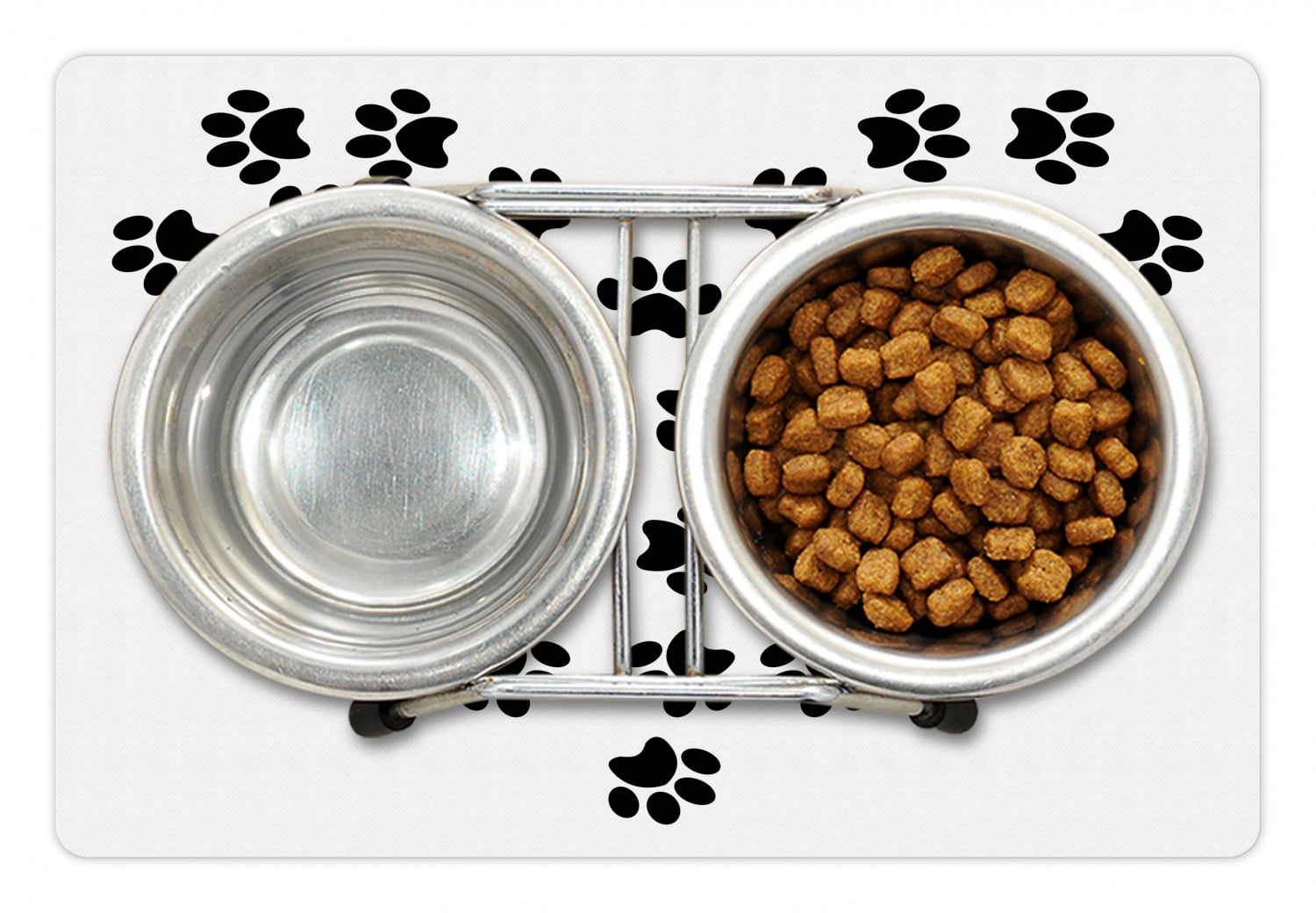 Paw Print Pet Mat for Food and Water, Monochromatic Dog Lover Themed