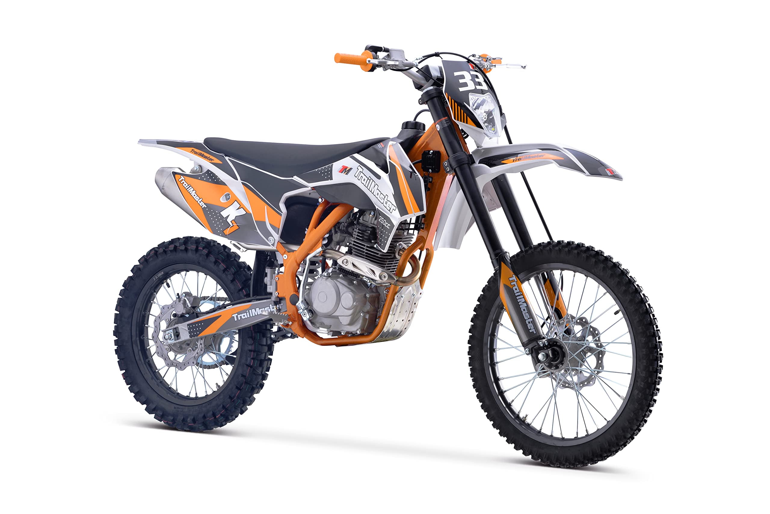 Trailmaster TM33 250cc Dirt Bike. Off-Road, LED Head Light, Manual 5 Speed, 21 inch Front tire, 37 inch seat Height (Orange)