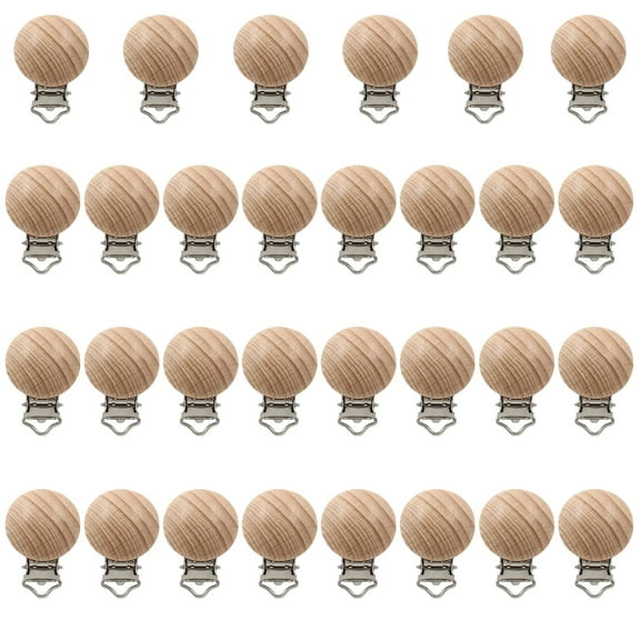 30 Pieces Natural Beech Wood Pacifier Clips Holder Charm Teething Grasping Toy Suspender Clips Charm DIY Pacifier Clips Pacifier Chain Accessory