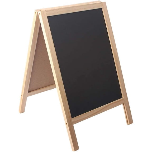 Wooden Freestanding A Frame Non Magnetic Chalkboard and Magnetic Dry Erase White Board Display Sign, Double Sided Tabletop Message Board for Home, Office and Counter