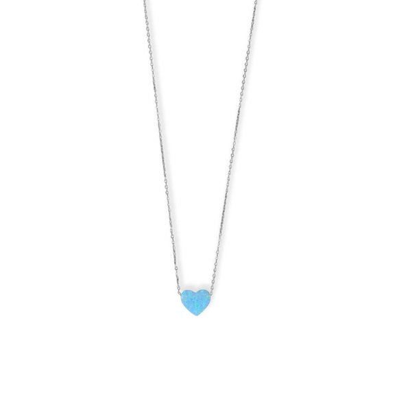 Blue Opal Heart Necklace Sterling Silver Adjustable Length