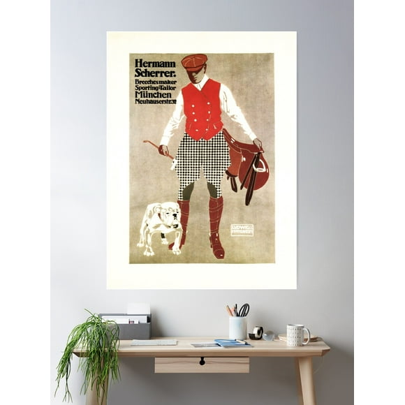 Hermann Scherrer Breeches Maker By Ludwig Hohlwein Horse Rider Vintage German Advertisement Poster Wall Art, Modern Wall Decor For Living Room Bedroom, 12x18 UNFRAMED
