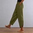 thumbnail image 2 of Soyumi Linen Palazzo Pants for Women, High Waisted Wide Leg Cotton Linen Trendy Beach Pull On Elastic Waist Casual Flowy Pants, Blackish Green, 2 of 9
