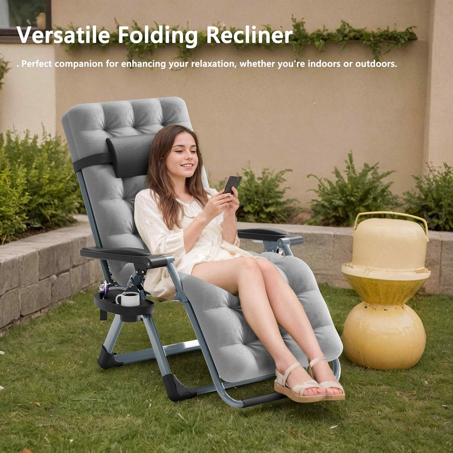 NimbleRest Folding Large Zero Gravity Chair with Removable Cushion & Cup Holder,Gray