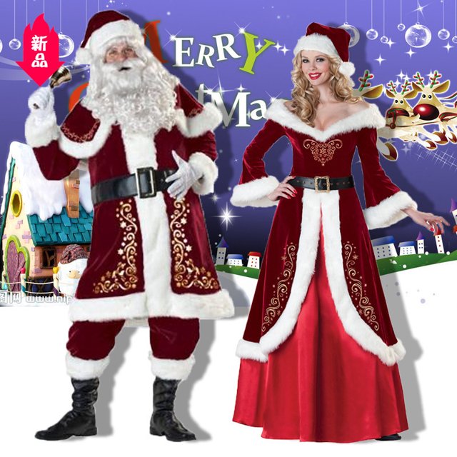 Disfraz de Papá Noel para Navidad, disfraz de Papá Noel para cosplay, ropa de Papá Noel, disfraz de lujo para adultos, hombres y mujeres, vestido de Navidad