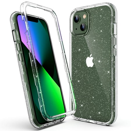 ULAK Phone Case for iPhone 13, Sturdy Rugged 3 in 1 Hybrid Heavy Duty Shockproof Clear Case for Apple iPhone 13 6.1 inch 2021, Crystal Glitter