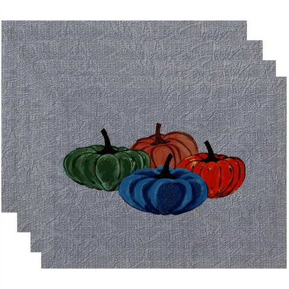 Simply Daisy 18" x 14" Paper Mache Pumpkins Geometric Print Placemats, Set of 4