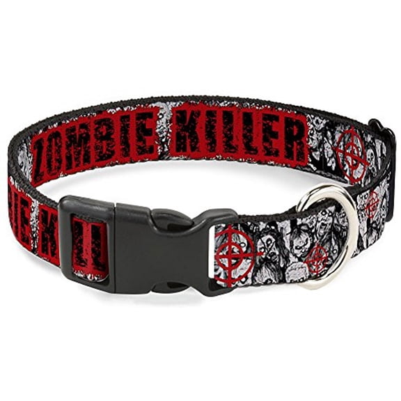 Buckle-Down Pet Collar, Dog Collar Plastic Buckle, Zombie Killer Stacked Zombies Sketch, 15 to 24 Inches 1.0 Inch Wide