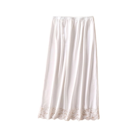 Women Half Slip Long Underskirt Under Dresses Elastic Waist Lace Trim Long Petticoat Basic Color A Line Long Skirt