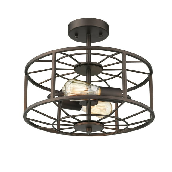 RADIANCE Goods Industrial 2 Light Rubbed Bronze Semi-Flush Ceiling Fixture 14" Wide