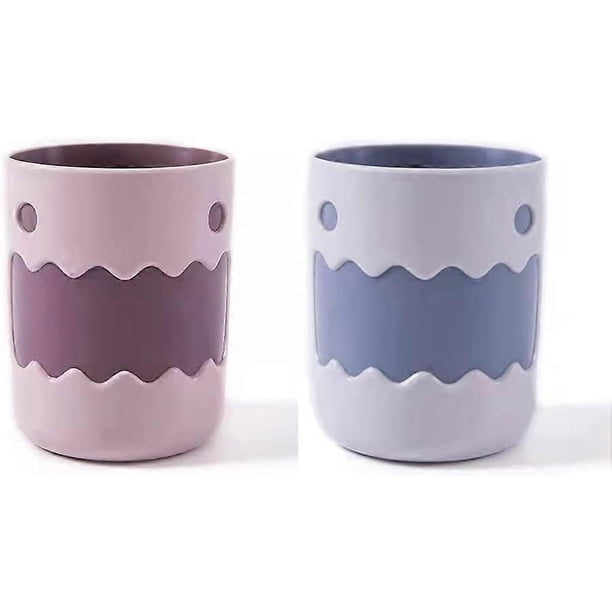 Cartoon Little Monster Two Color Bathroom Toothbrush Mug Household Cartoon Mug. (Pink Purple and White Gray)