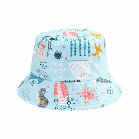 

Odeerbi Hawaii Beach Hats for Boys Girls Bucket Hats for Sun Protection Fishermen Hat Children s Cartoon Cap Outdoor Sunscreen Sun Cap Basin Cap Light Blue