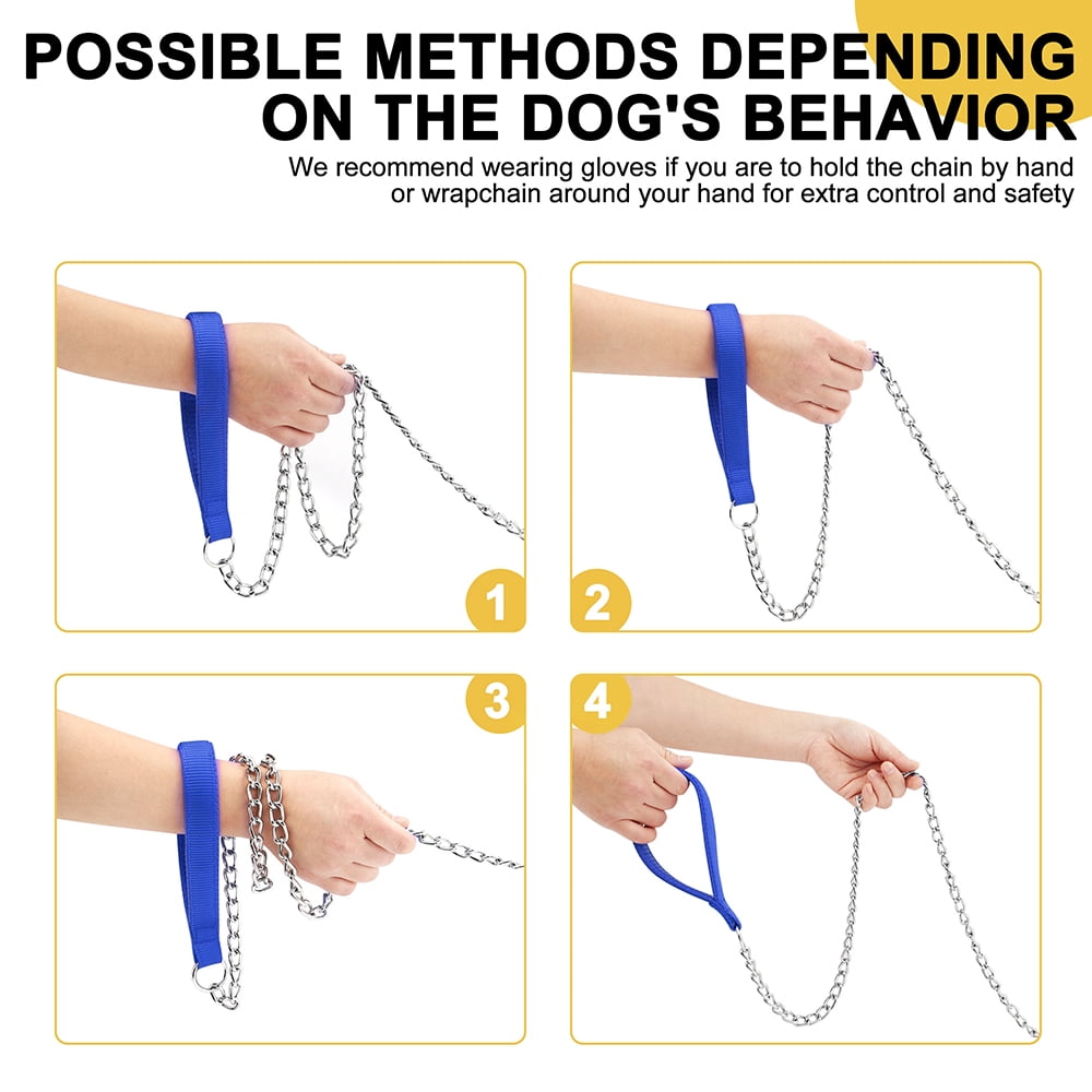 Pet Artist Bite Proof Heavy Duty Metal Chain Dog Leash with Comfortable Padded Handle Training Collar Leashes