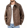 thumbnail image 5 of LYSMORA 2026 Men's Lapel Vintage Washed Faux Leather Bomber Jacket, Snap Button Zip Front Elastic Hem Oversized Loose Fit Windproof Motorcycle Street Casual Outerwear, 5 of 5