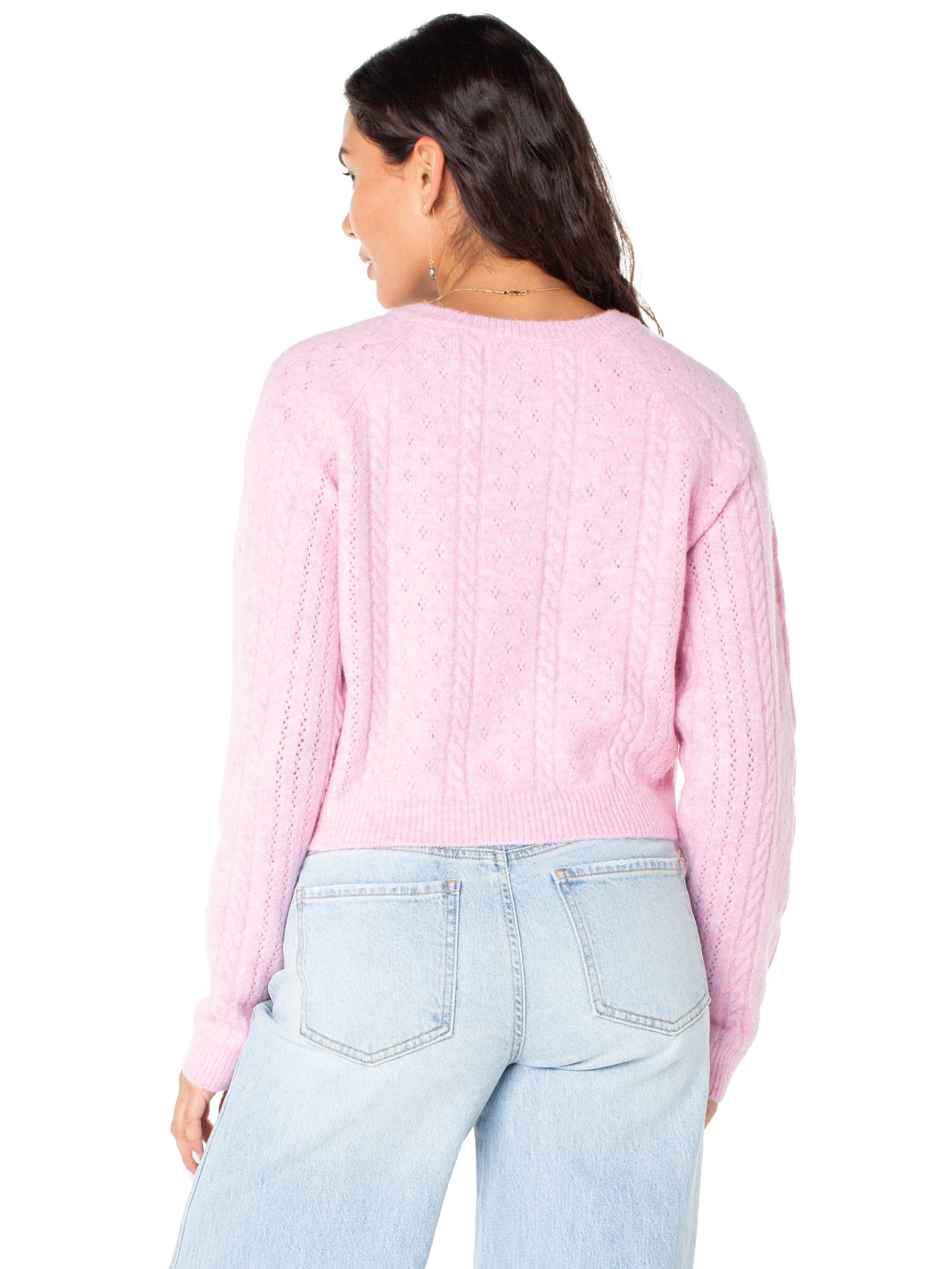 Celebrity Pink Women's and Women's Plus Cable Knit Crew Neck Cardigan, Sizes XS-4X