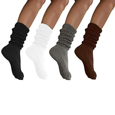 

MDR Women and Men Slouch Socks Extra Tall/Extra Heavy Cotton Socks Made in USA Size 9-11 Pack of 1 Black 1 White 1 Gray 1 Brown