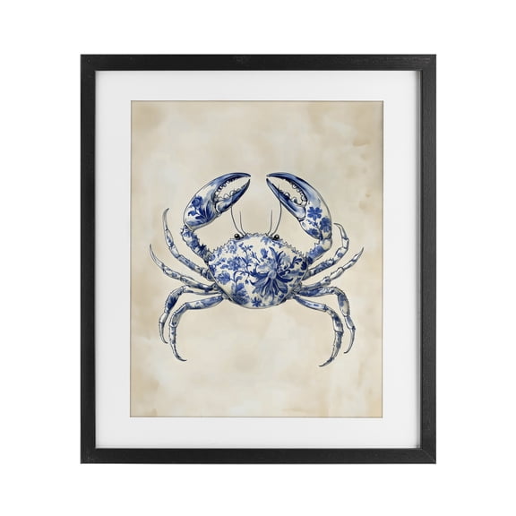 Stupell Industries French Country Blue Floral Crab Black Framed Print Under Glass, 13 x 16, by Arlington Prints