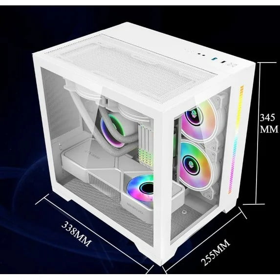 WJCOOLMAN Mini PC Case M-ATX/ITX Sea View Room Dual Tempered Glass Gaming Computer Case, 240mm AIO Support, High Airflow, Black (No Fans Included)
